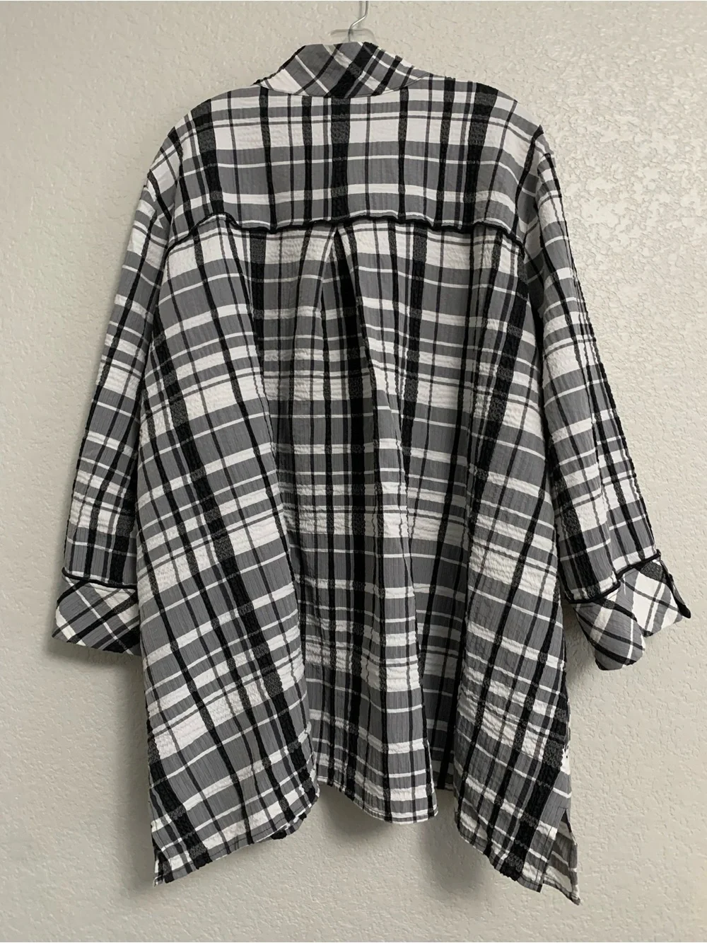 Ali Miles Blouse Top Women 2X Button Front Tunic Plaid Geometric Pockets Artsy - Picture 2 of 15